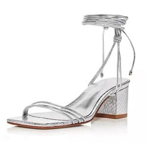 SCHUTZ Silver Metallic Ankle Tie Block Heels- Size 7